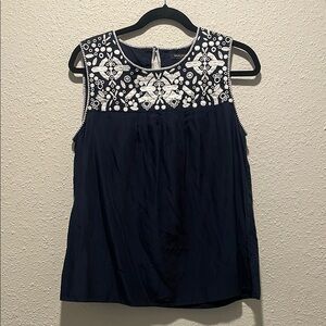 Banana Republic Black and White Embellished Sleeveless Tank Top